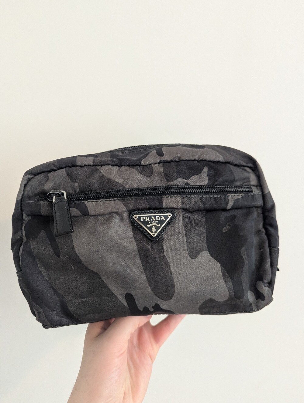 Prada Camouflage Nylon Pouch / Toiletry Bag in Black/Gray
